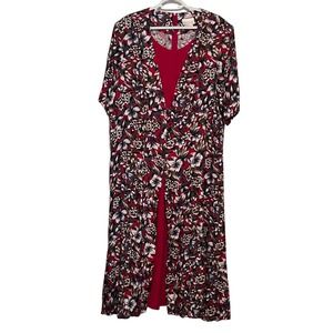 Roaman's Vintage Women's Gray White Red Layered‎ Short Sleeve Dress